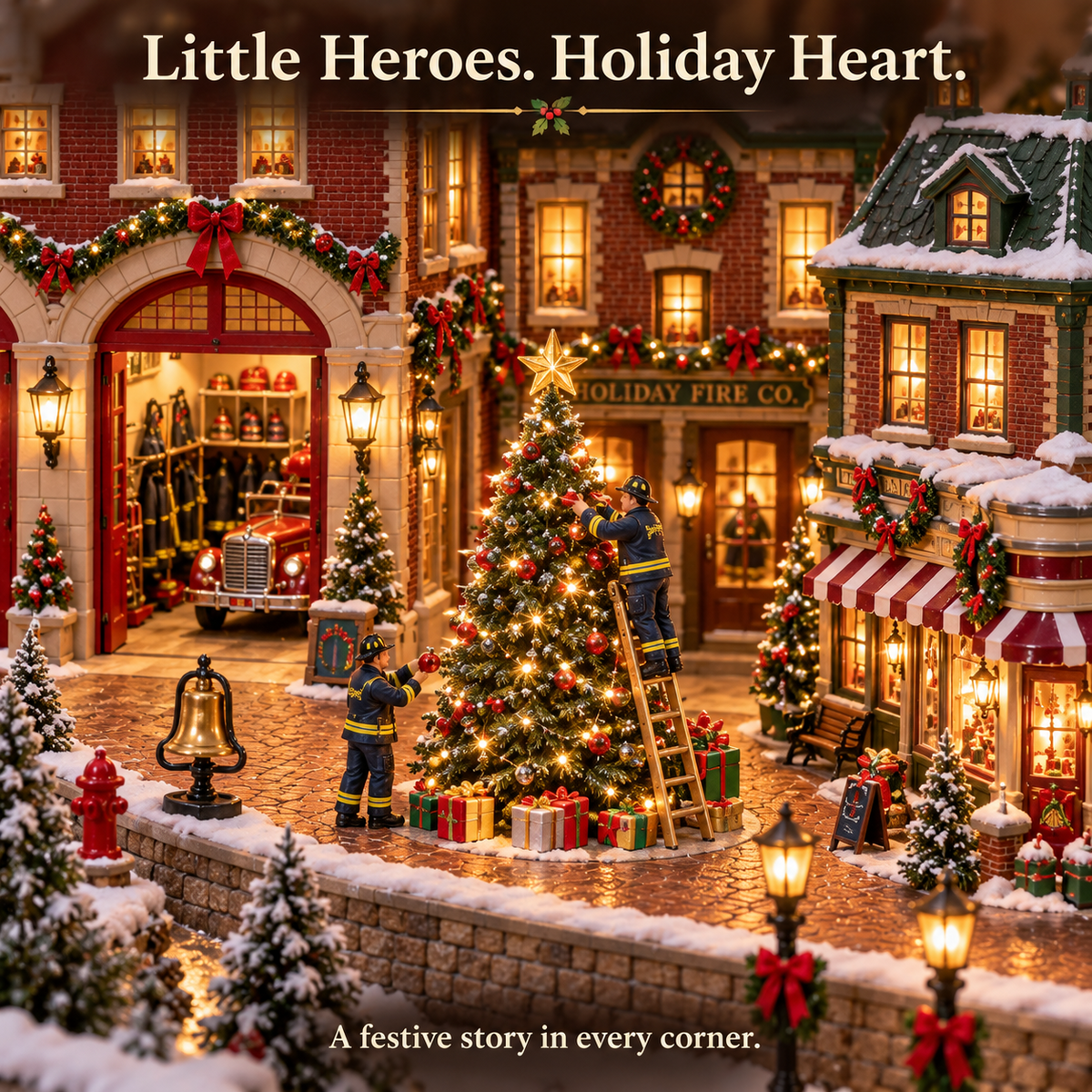 🚒🎄Christmas Fire Rescue Village✨ – Lighted Holiday Scene Featuring Festive Firefighters 🚒✨