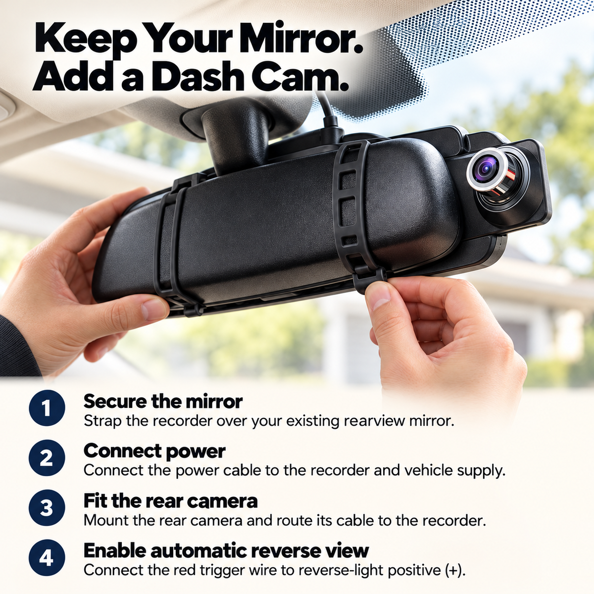 👆 One Tap. Two Views. — Front & Rear Touchscreen Mirror Dash Cam