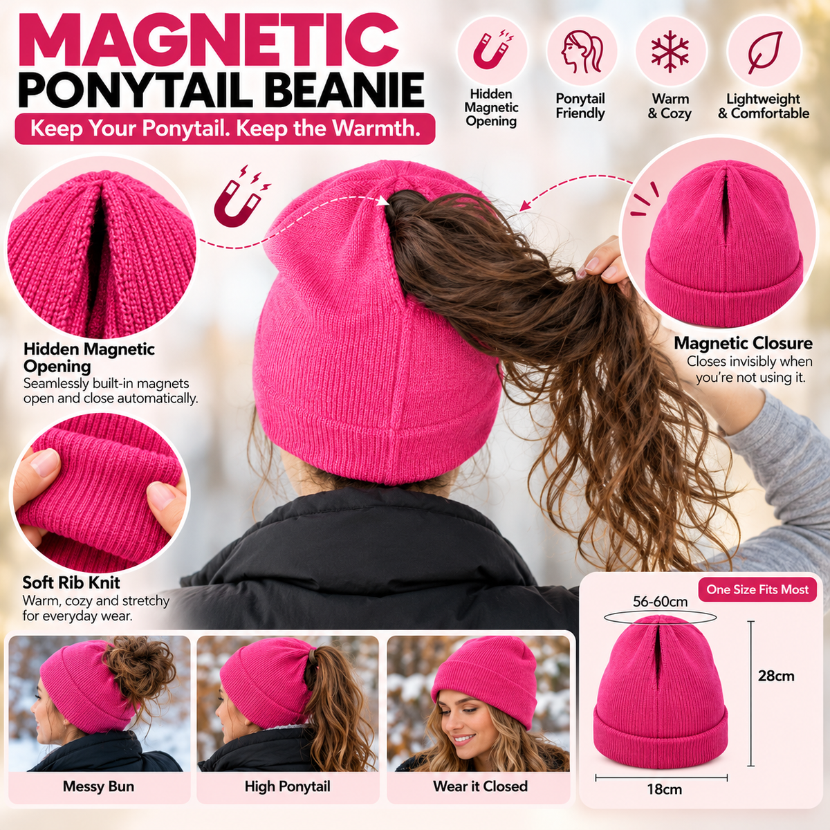 ✨2-in-1-ponytail-beanie-hat-hidden – Hidden Magnetic Closure, No-Zip Winter Knit Hat ❄️