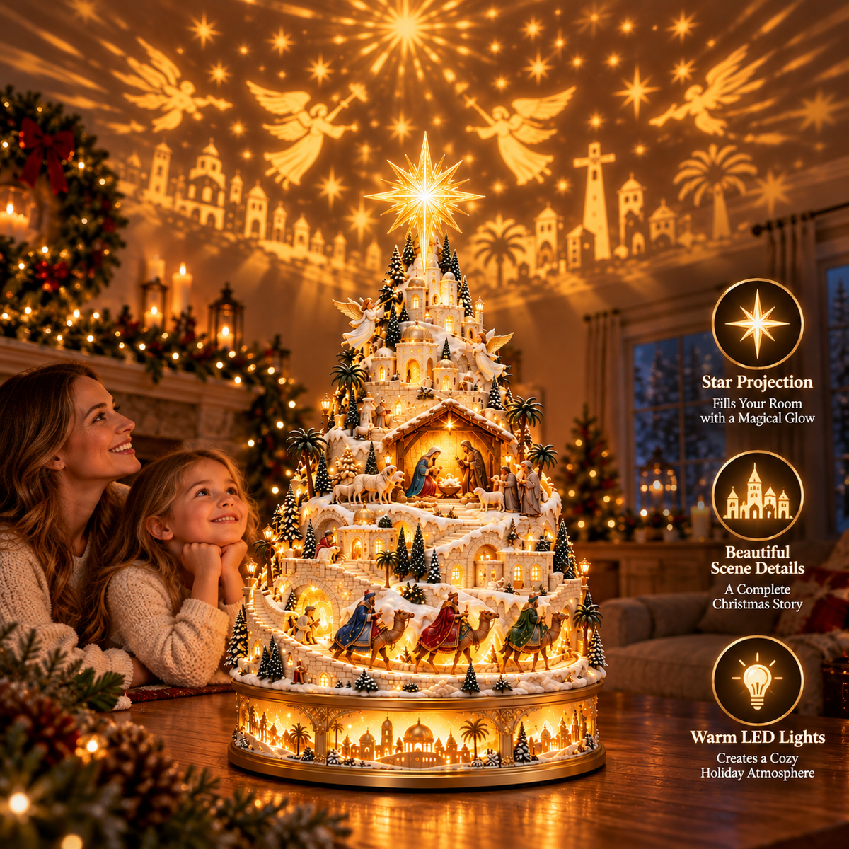 ✝️ Illuminated Nativity Christmas Village – Bethlehem Story Light-Up Holiday Centerpiece