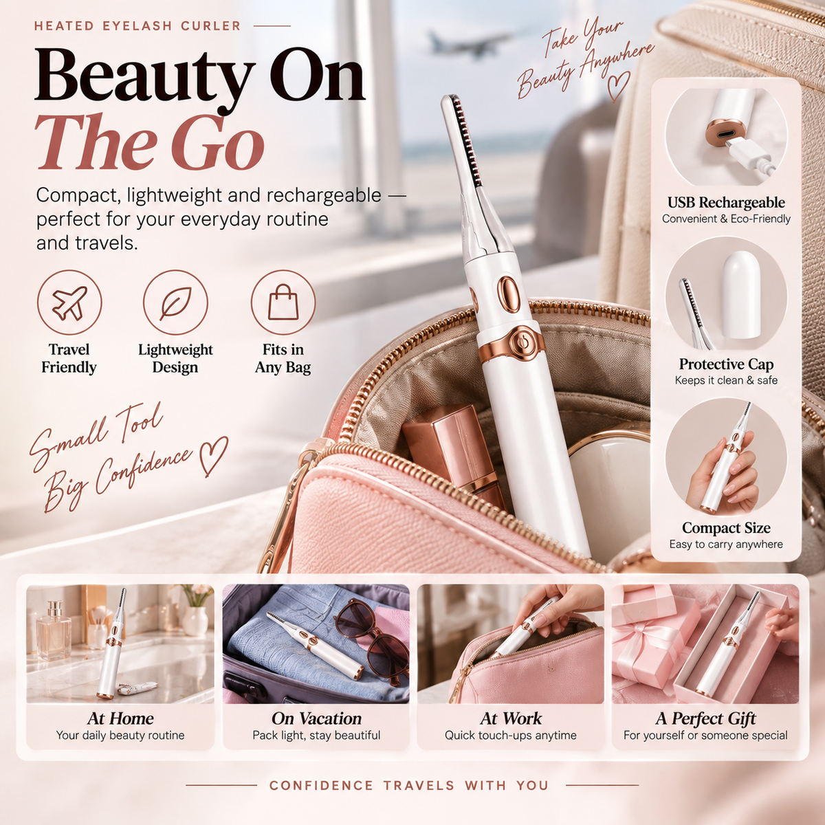 ✨ Rechargeable Heated Eyelash Curler – Lift & Shape with 3 Heat Settings