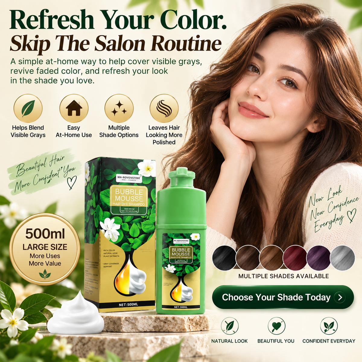 Herbal Bubble Hair Color Shampoo – Easy Gray Coverage at Home