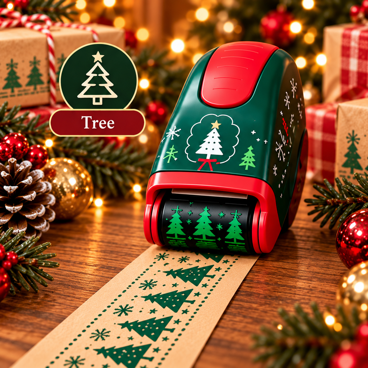 🎄 Christmas Wrapping Roller Stamp – 5 Festive Designs for Gift Packaging