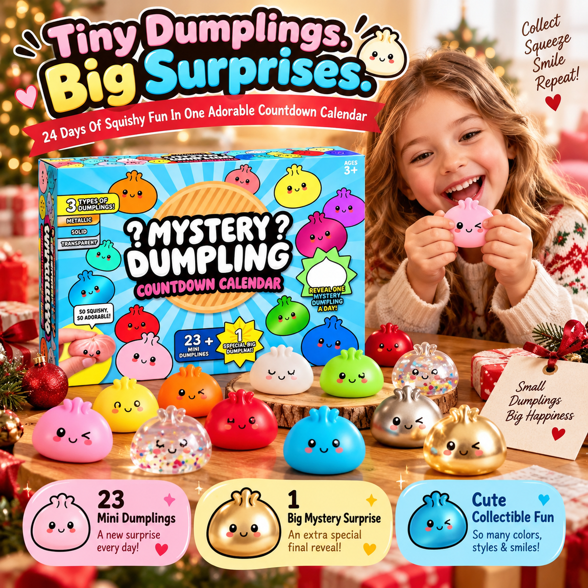 🥟 Mystery Dumpling 24-Day Countdown Calendar – 23 Mini Squishies + 1 Big Surprise
