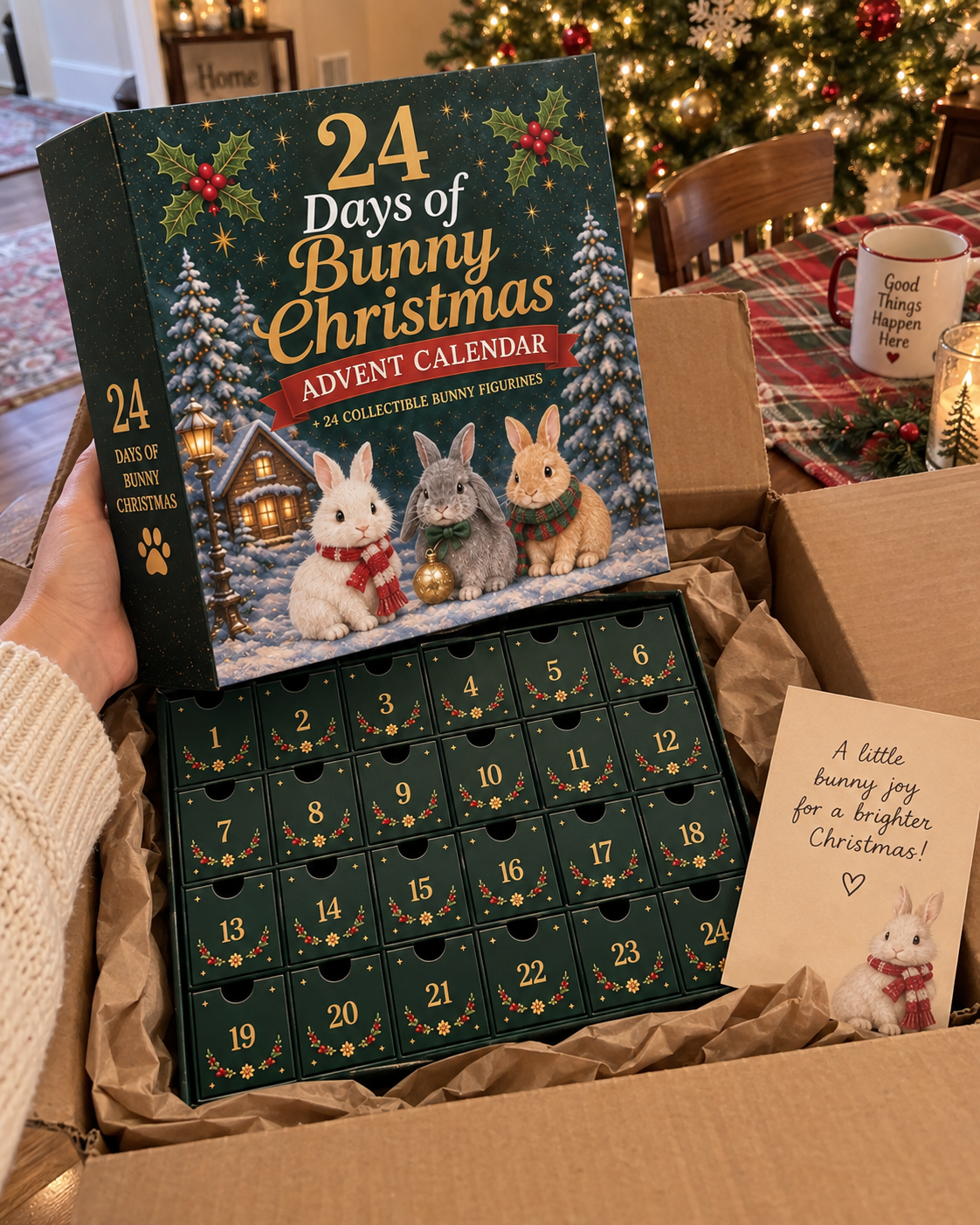 π 2026 Christmas Bunny Advent Calendar | 24 Collectible Mini Bunny Figurines, Christmas Countdown Gift for Kids & Bunny Lovers