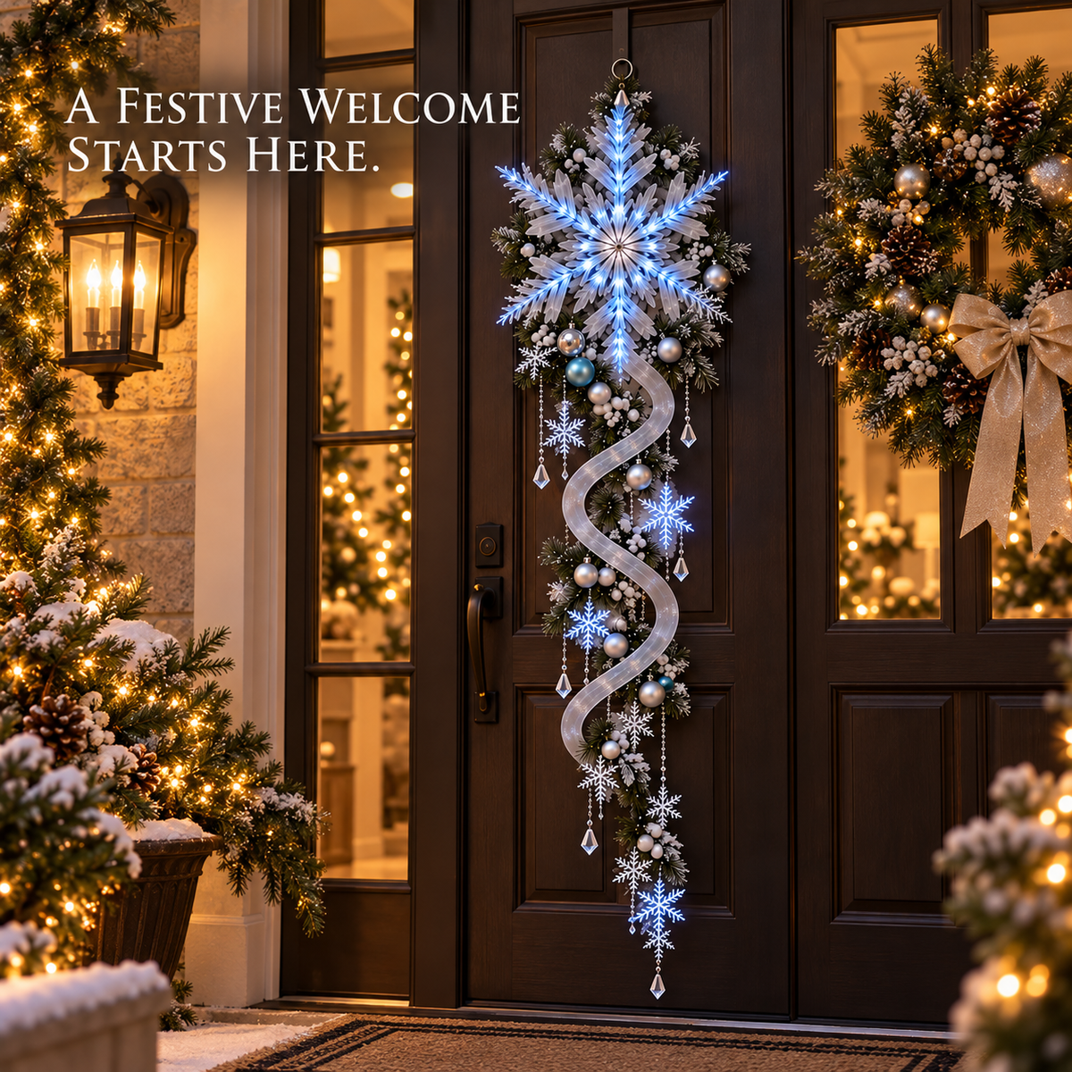 Lighted Snowflake Christmas Door Hanger – Holiday Entryway Decor