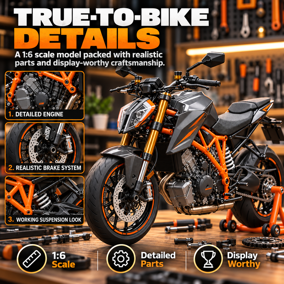 🔥 Limited-Time 49% OFF🏁 1:6 Scale Motorcycle Assembly Kit – Realistic Mini Bike with Fuel Engine