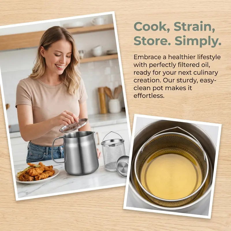 68oz 201 Stainless Steel Deep Fryer Pot with Basket & Strainer