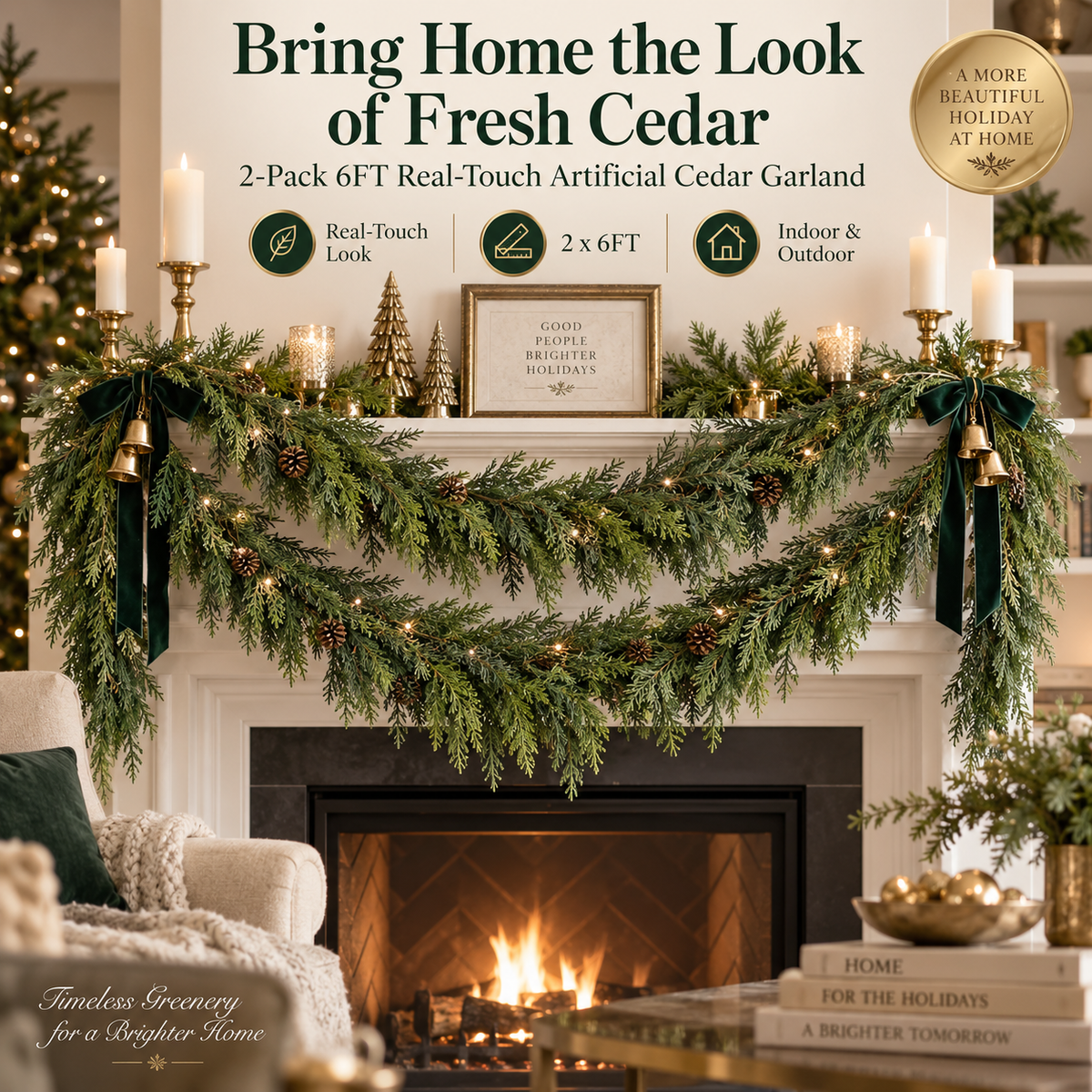 π 2-Pack 6FT Real-Touch Artificial Cedar Garland
