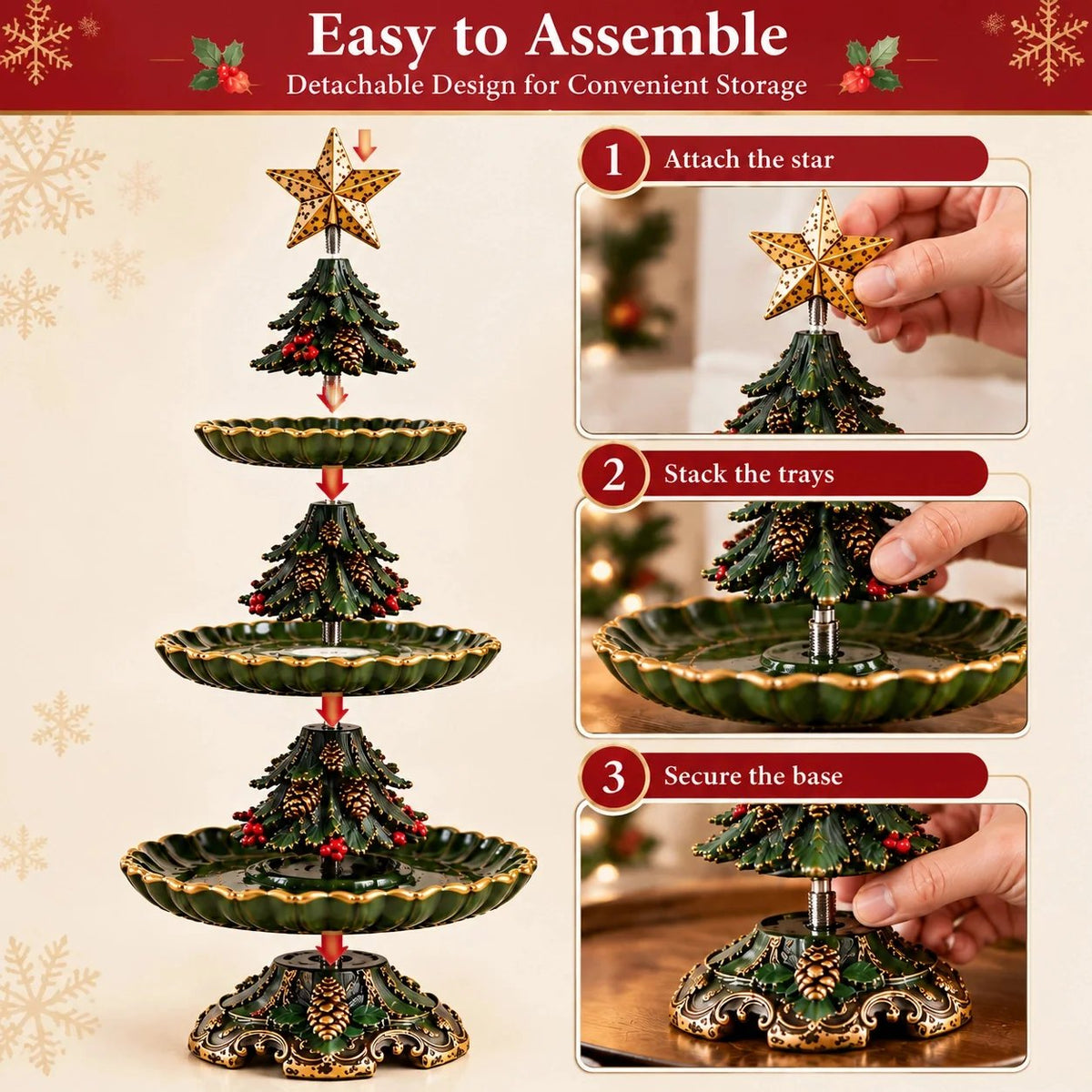 🎄 Vintage Christmas Tree 3-Tier Serving Stand