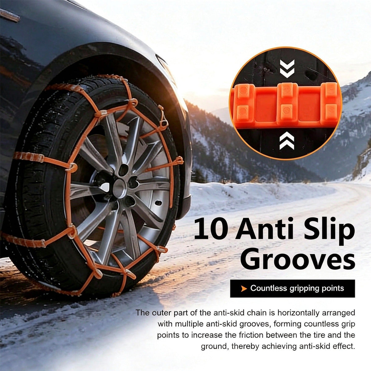 ❄️ 10 Pcs Universal Winter Car Snow Chains – Emergency Anti-Skid Tire Chains for Safe Driving 🚗