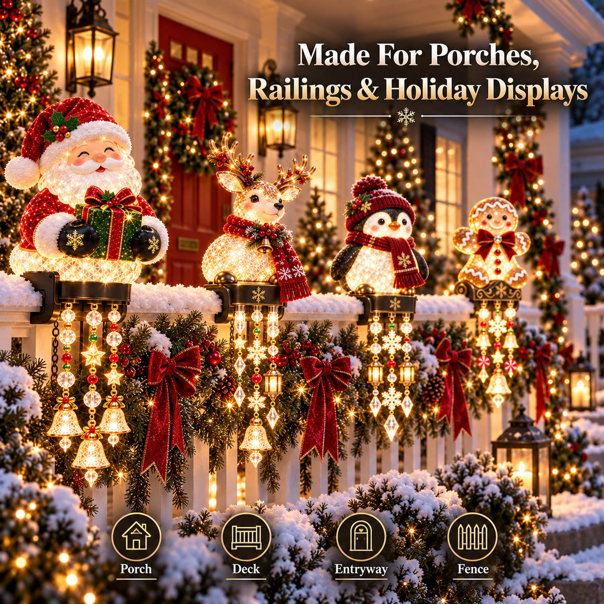 🎄Christmas Porch Railing Lights – 4 Festive Character Designs