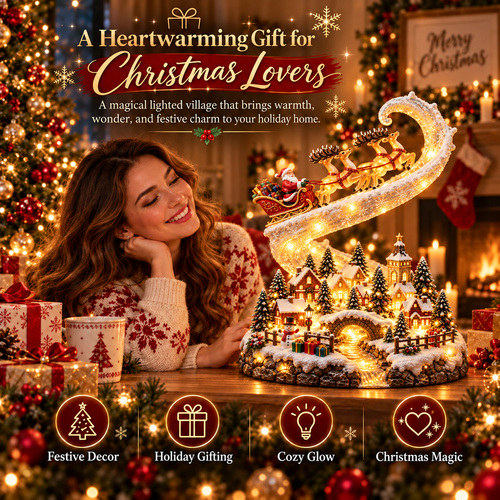 Enchanted Christmas Glow Collection – Lighted Santa Sleigh & Snowman Christmas Decor