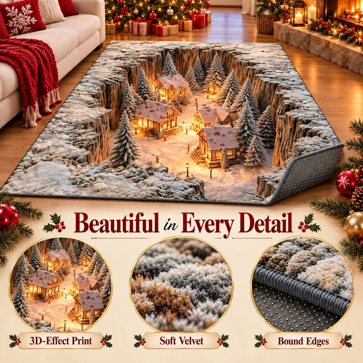 ✨🎄 Magical 3D Christmas Village Rug – Bring Winter Wonderland to Your Home! ❄️