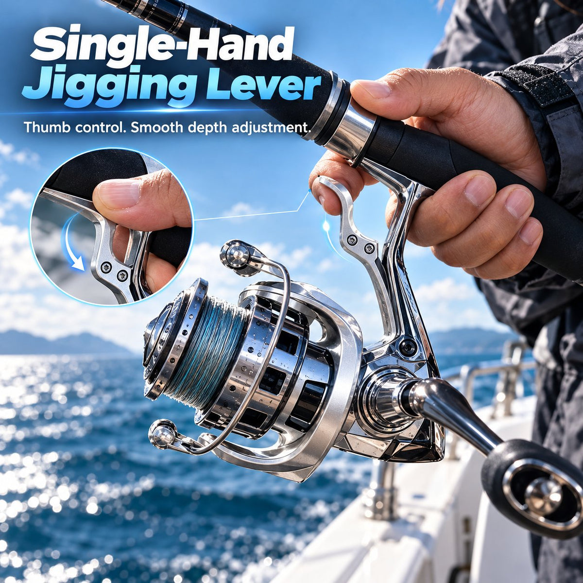 Single hand jigging reel product