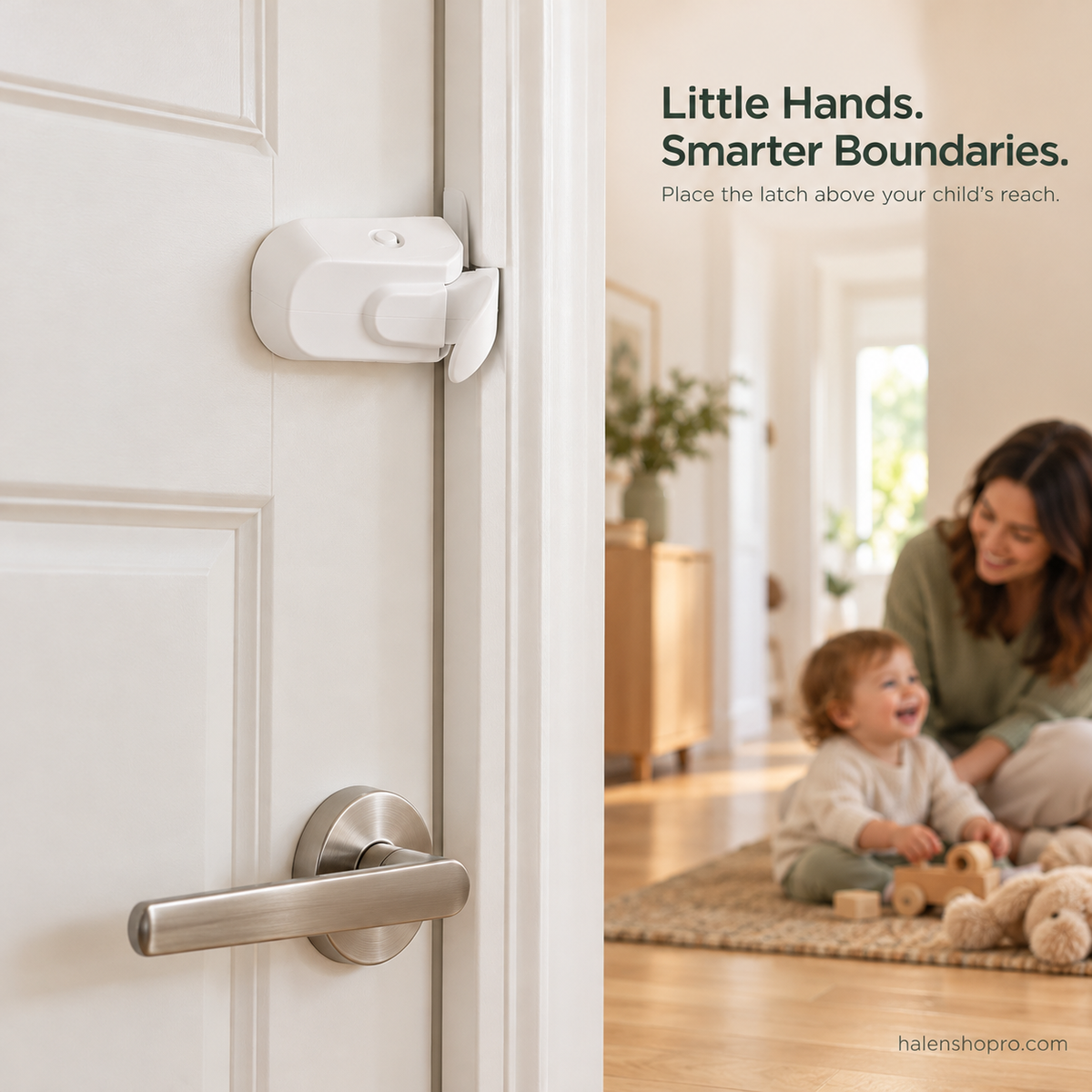 Child Safety Door Top Lock 🔒 – Tool-Free Interior Door Latch with Sliding Release Switch