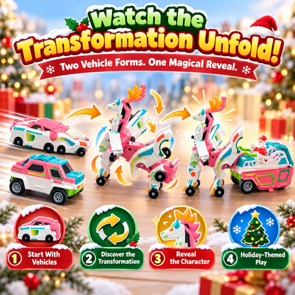 🎁2-in-1 Transforming Christmas Unicorn & Santa Sleigh – Magical Vehicle Transformation Toy & Holiday Gift ！！！
