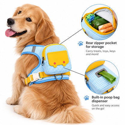 🐶 Dog Backpack Harness & Leash Set – Breathable Walking Vest with Storage Pocket