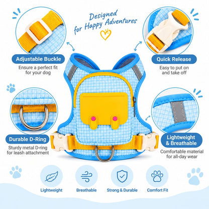 🐶 Dog Backpack Harness & Leash Set – Breathable Walking Vest with Storage Pocket