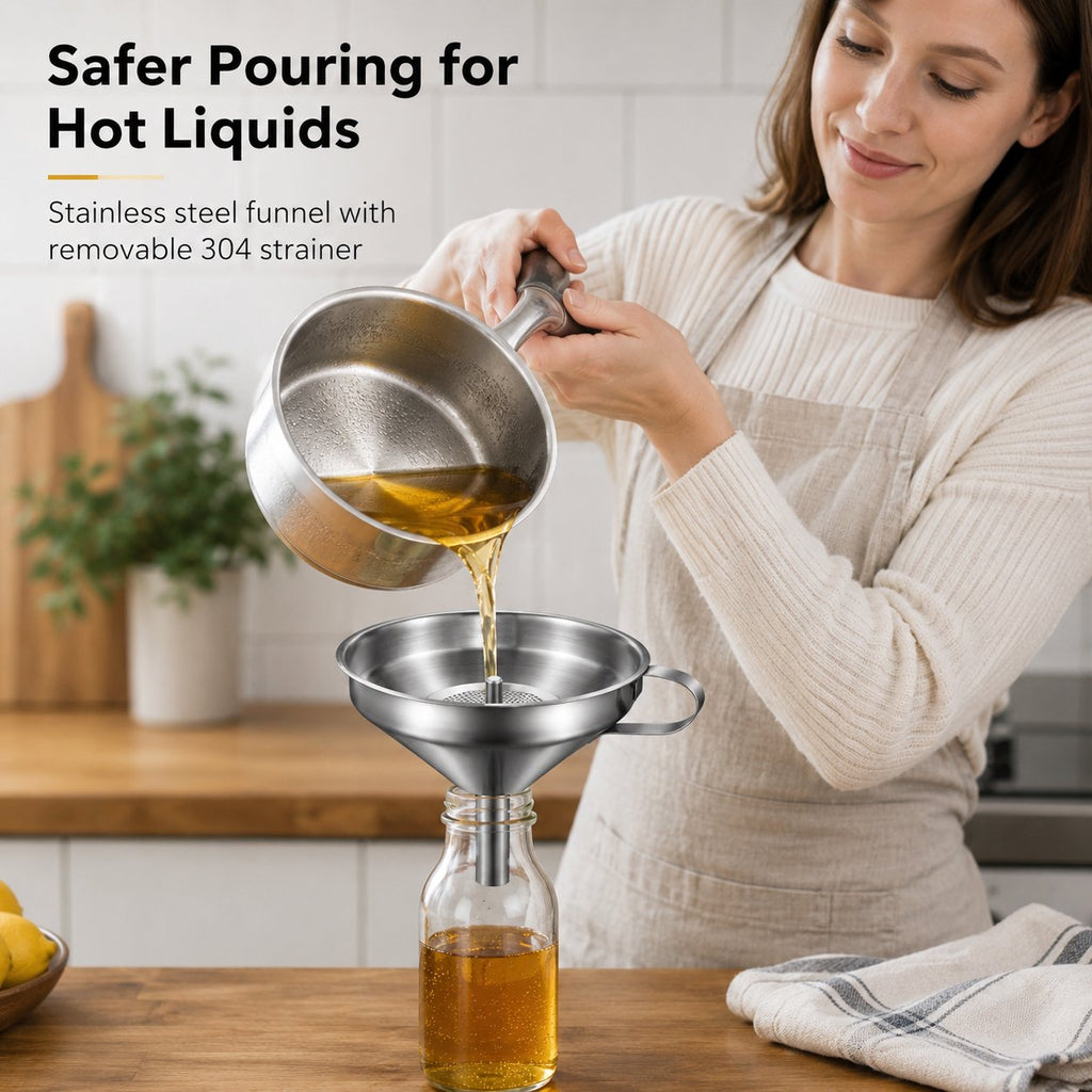 🍳 Heavy-Duty Thickened Stainless Steel Kitchen Funnel with 304 Strainer
