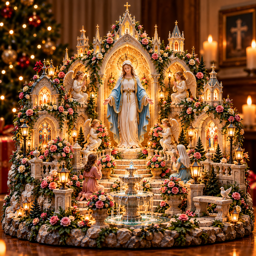 🌹🙏 Virgin Mary Prayer Sanctuary – Lighted Faith & Grace Display