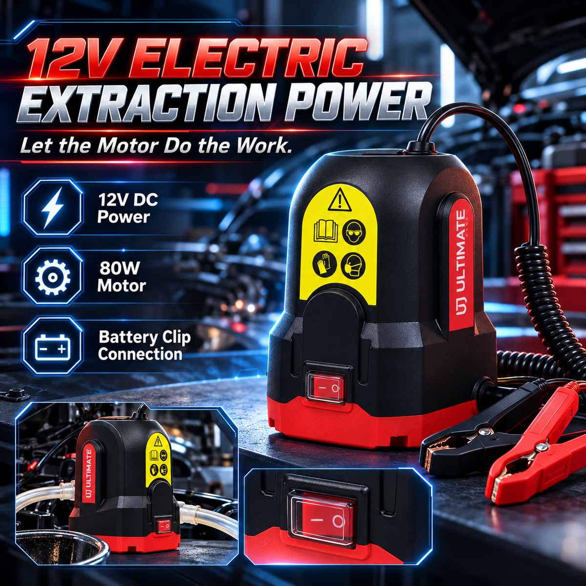 🔧 12V 80W Electric Oil Extractor Pump – Skip the Messy Oil Changes, Extract Used Oil with Ease! ⚡