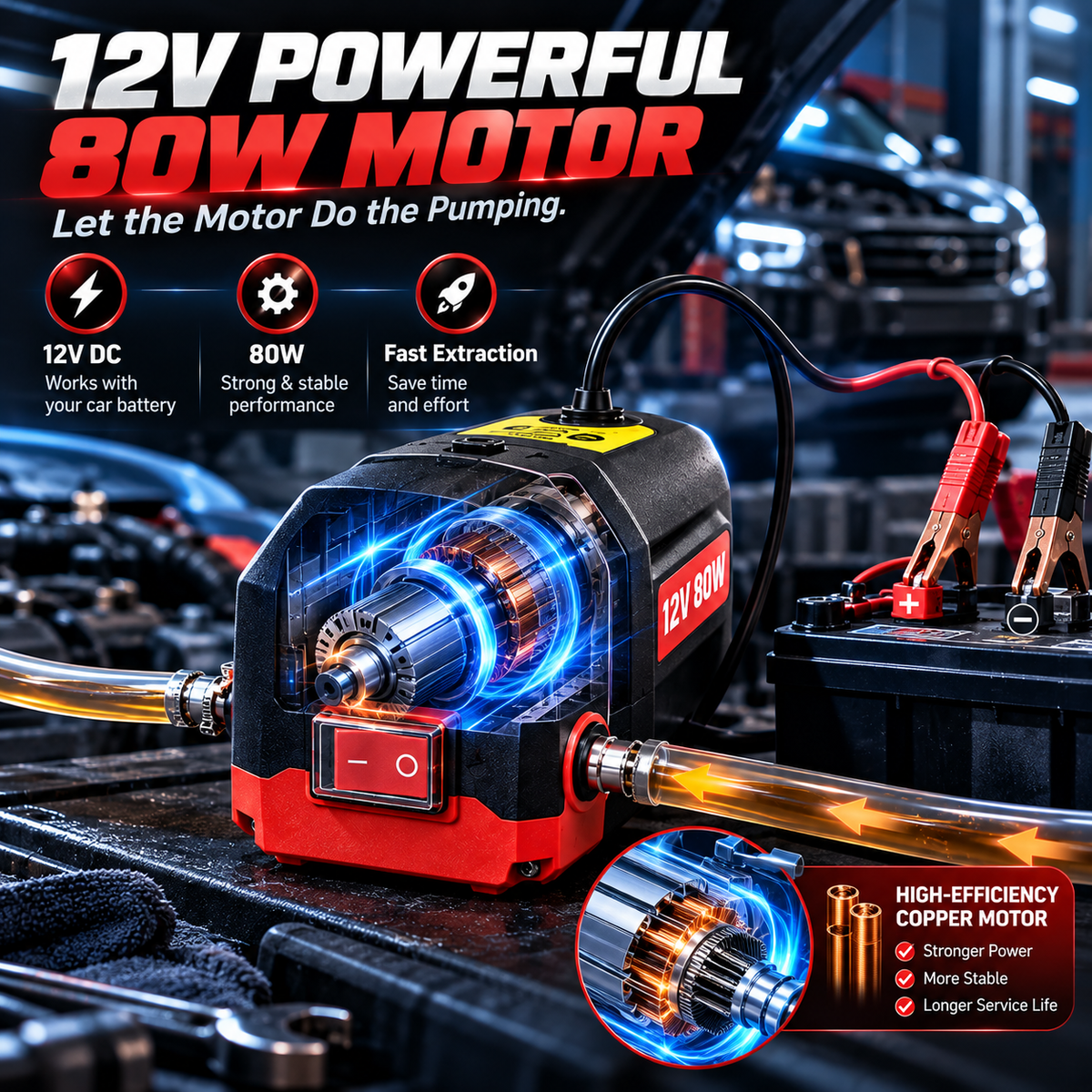 🔧 12V 80W Electric Oil Extractor Pump – Skip the Messy Oil Changes, Extract Used Oil with Ease! ⚡
