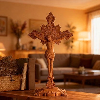 St. Benedict Exorcism Cross wood carved - Bless you and your family