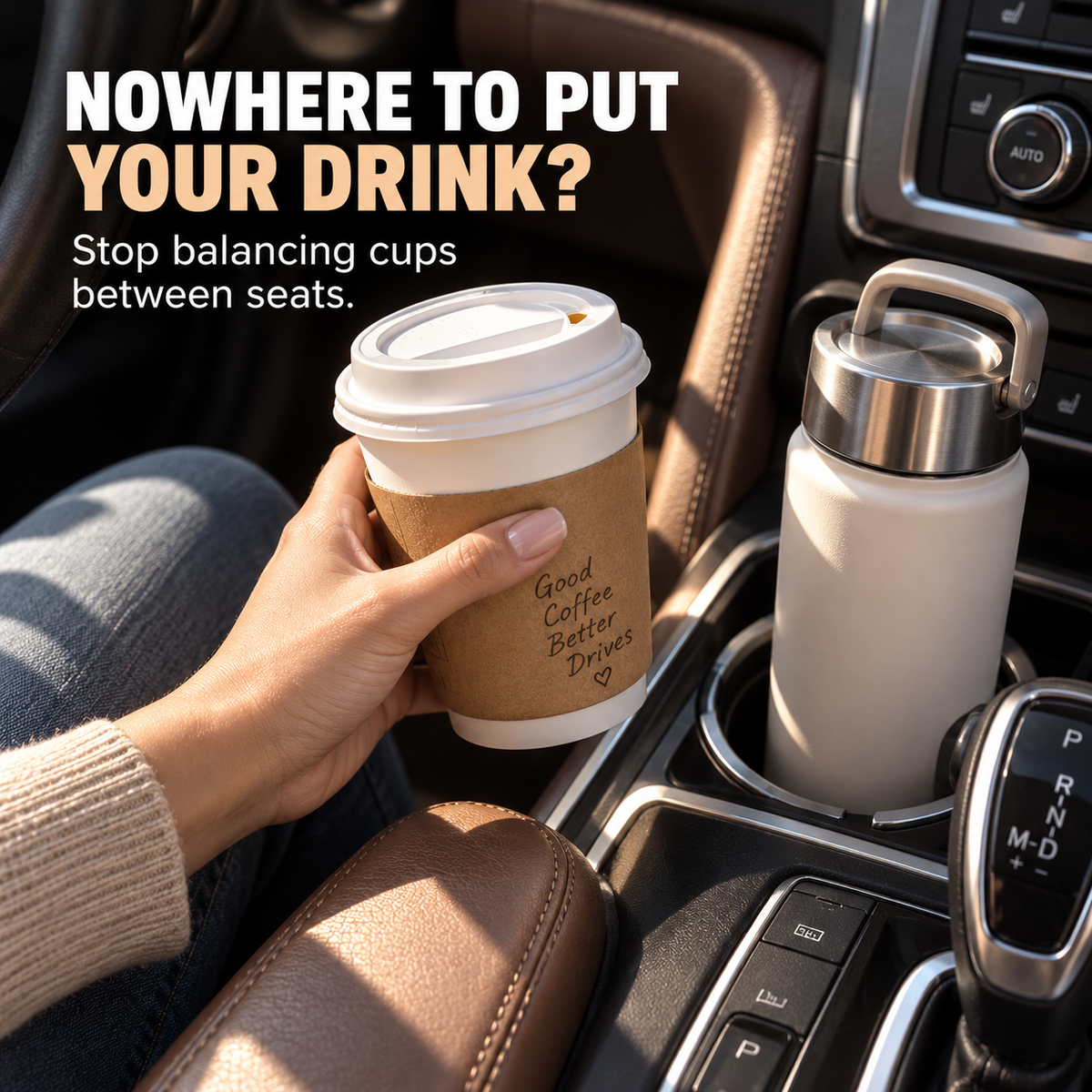 Driver needing an additional drink holder