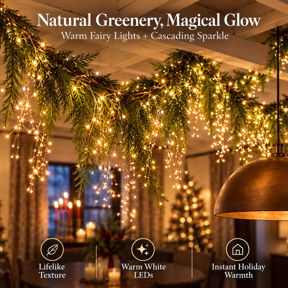 🎄 Pre-Lit Christmas Garland with Warm White Fairy Lights