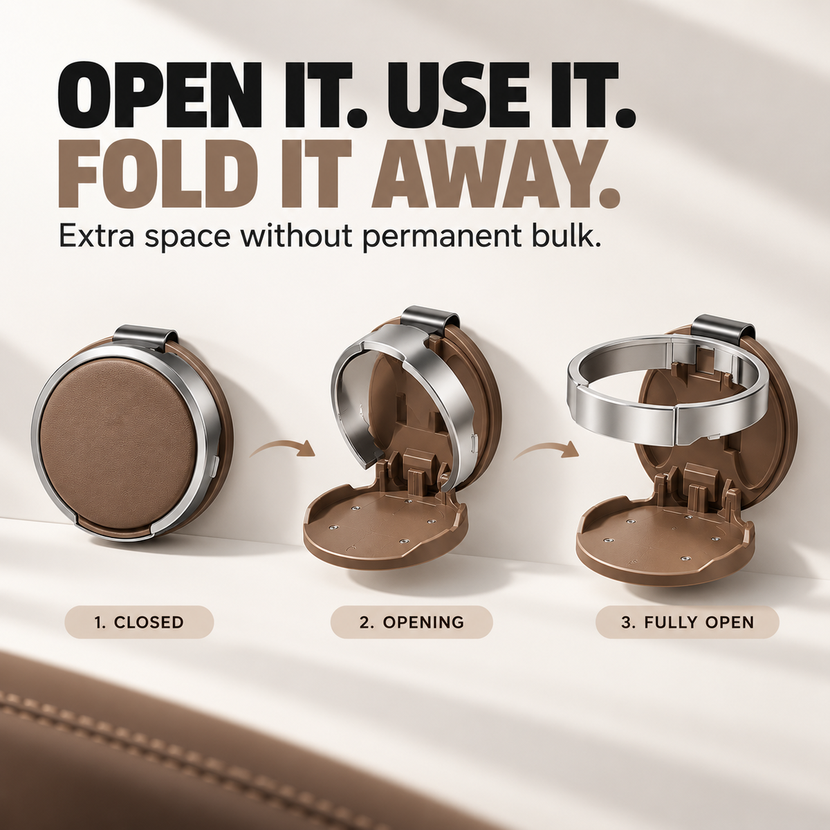 Foldable car cup holder closed opening and fully open
