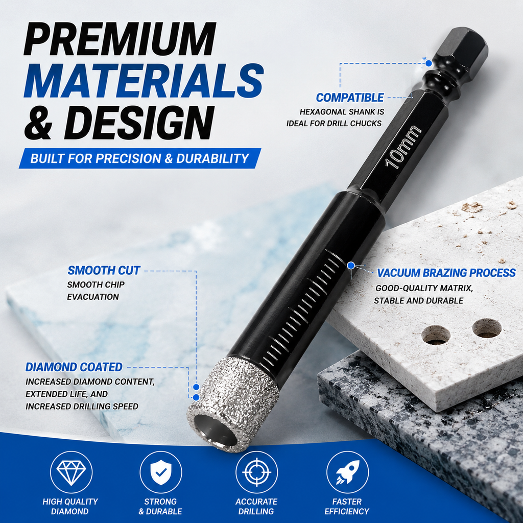 Diamond Drill Bits Set-Brazed Diamond Drill Bits for Precision Drilling in Tile Ceramic Glass Granite Marble Masonry
