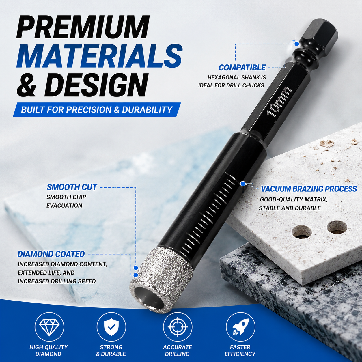 Diamond Drill Bits Set-Brazed Diamond Drill Bits for Precision Drilling in Tile Ceramic Glass Granite Marble Masonry