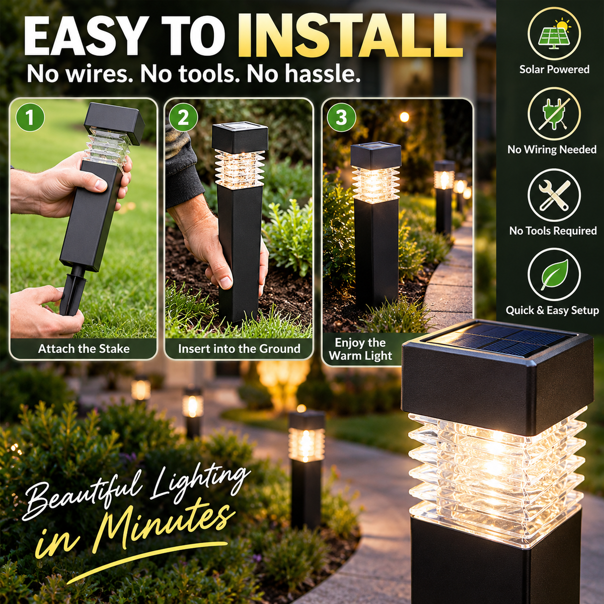 ☀️ Solar Pathway Lights – Wireless Outdoor Lighting for Walkways, Gardens & Yards
