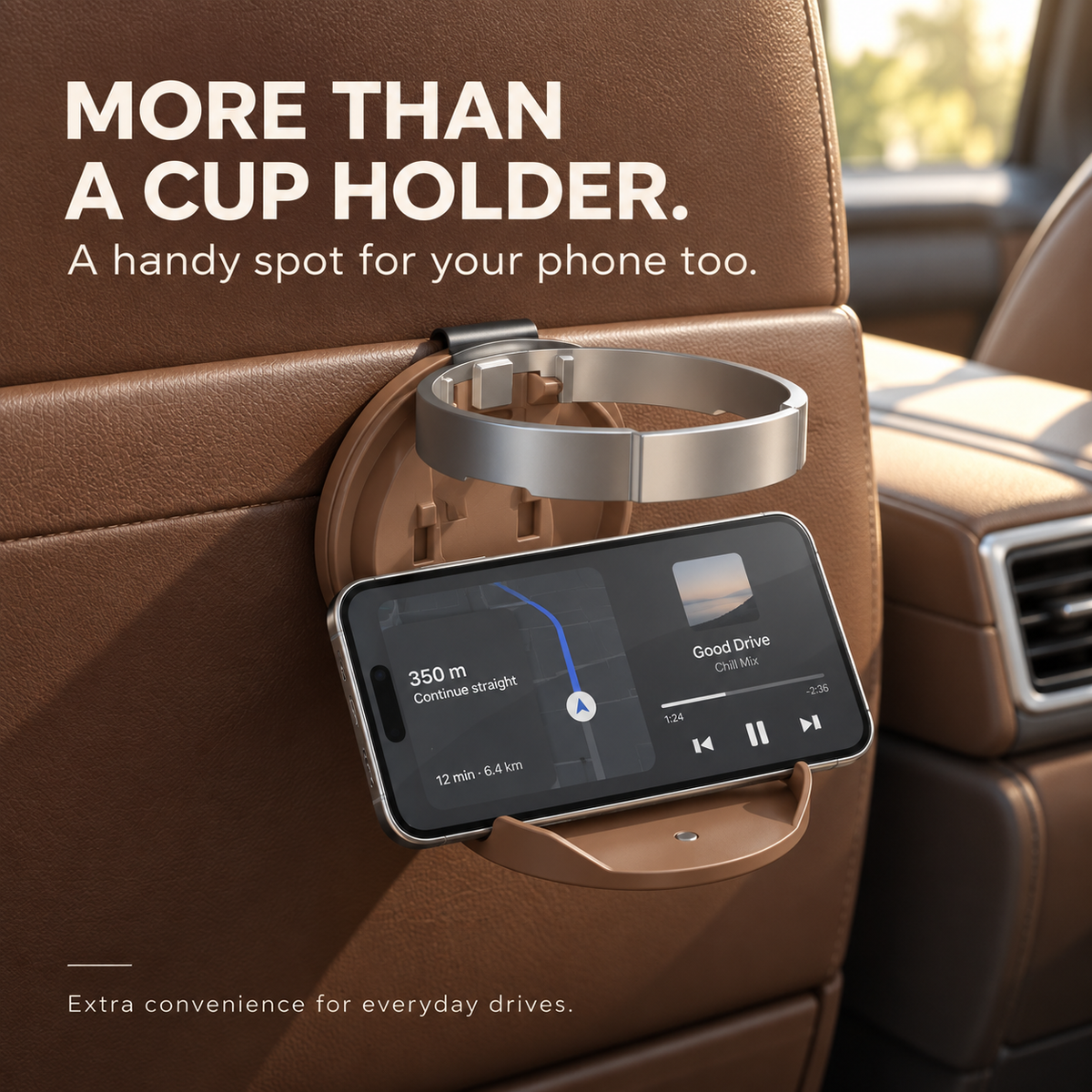 Foldable car holder being used as a phone resting place