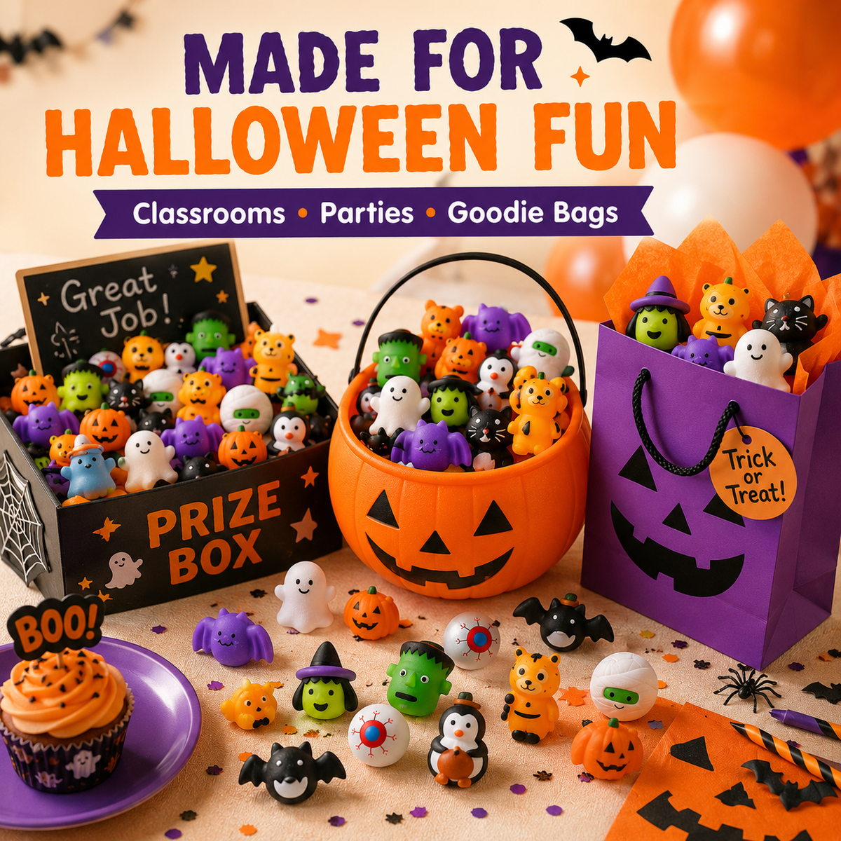 🎃100PCS Halloween Mochi Squishy Toys | Cute Sensory Toys, Halloween Party Favors & Goodie Bag Fillers