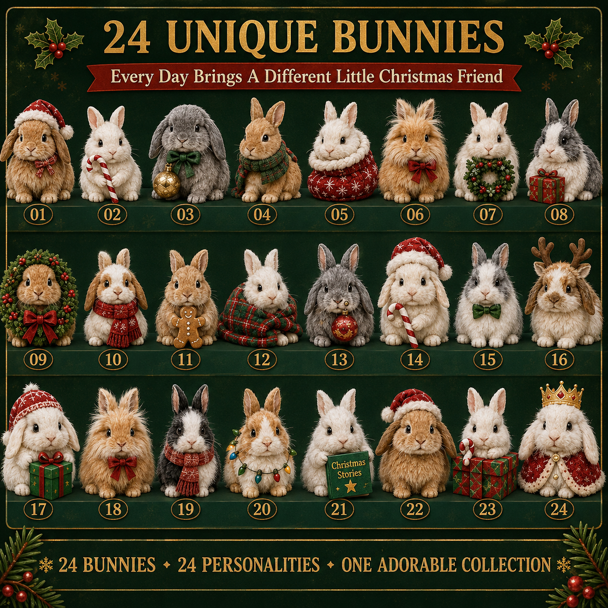 🐇 2026 Christmas Bunny Advent Calendar | 24 Collectible Mini Bunny Figurines, Christmas Countdown Gift for Kids & Bunny Lovers