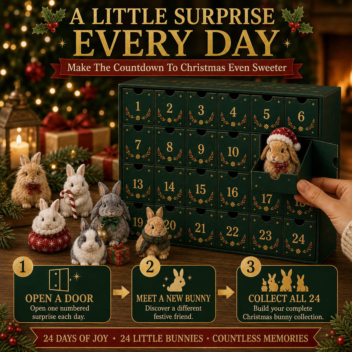🐇 2026 Christmas Bunny Advent Calendar | 24 Collectible Mini Bunny Figurines, Christmas Countdown Gift for Kids & Bunny Lovers