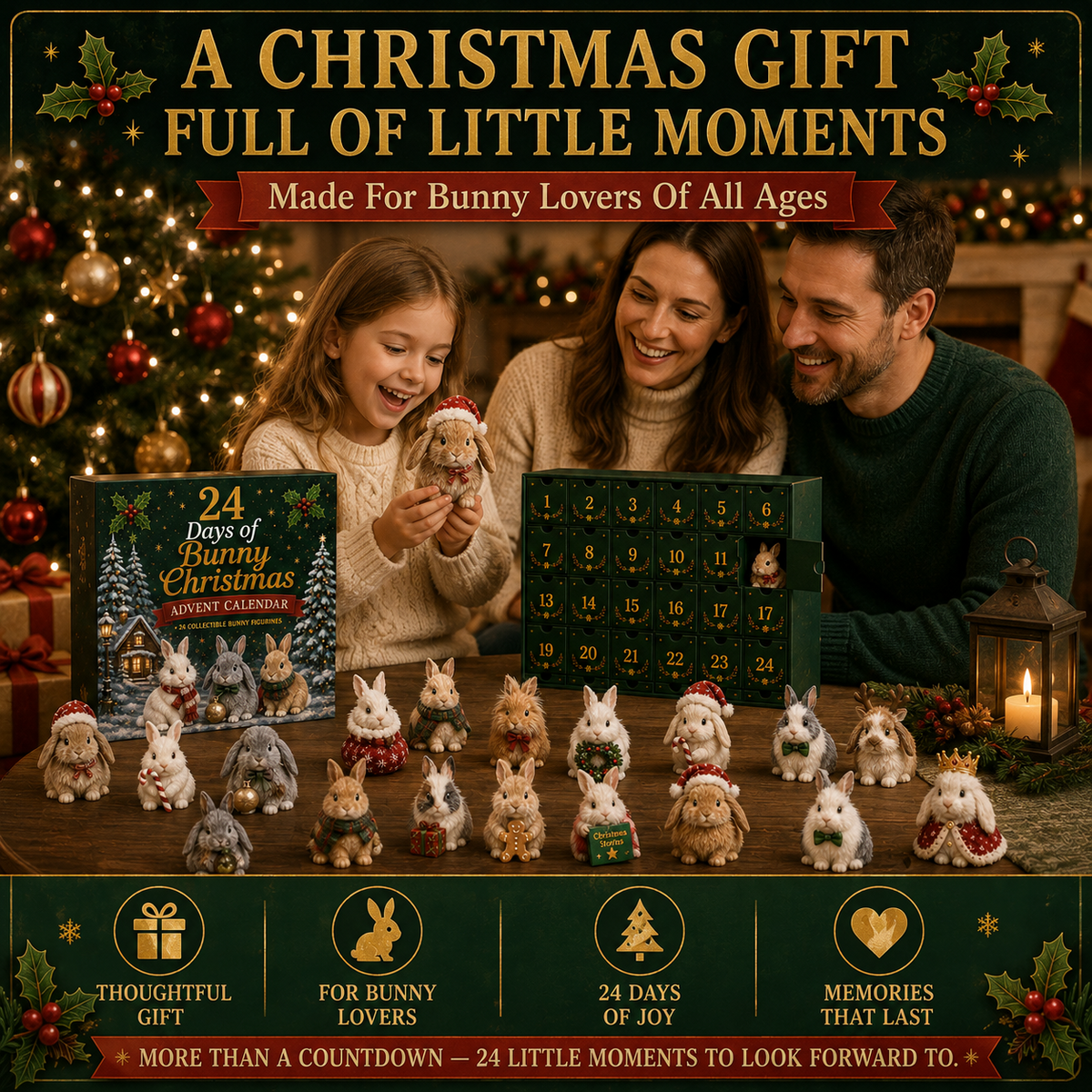 🐇 2026 Christmas Bunny Advent Calendar | 24 Collectible Mini Bunny Figurines, Christmas Countdown Gift for Kids & Bunny Lovers