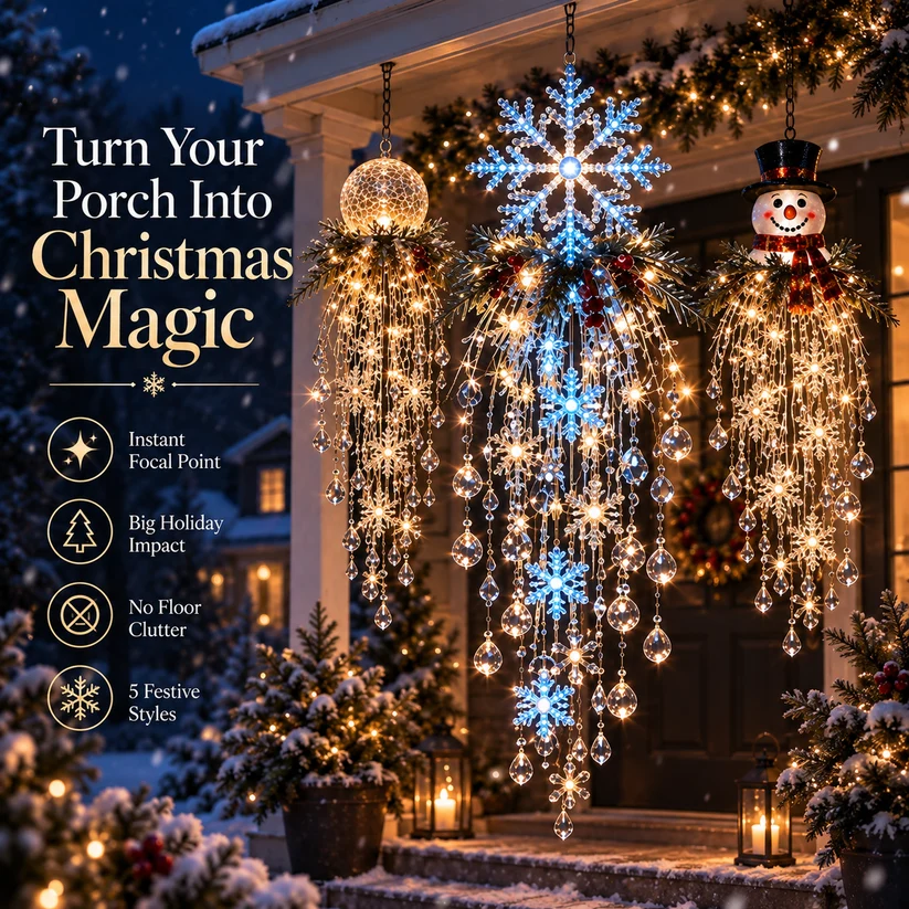 Crystal Cascade Christmas Light™ – Hanging Snowflake & Crystal LED Porch Décor ✨❄️