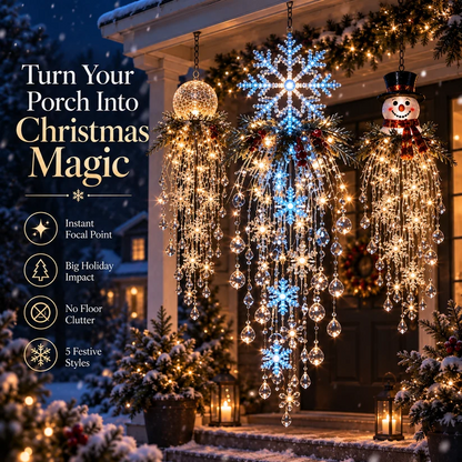 Crystal Cascade Christmas Light™ – Hanging Snowflake & Crystal LED Porch Décor ✨❄️