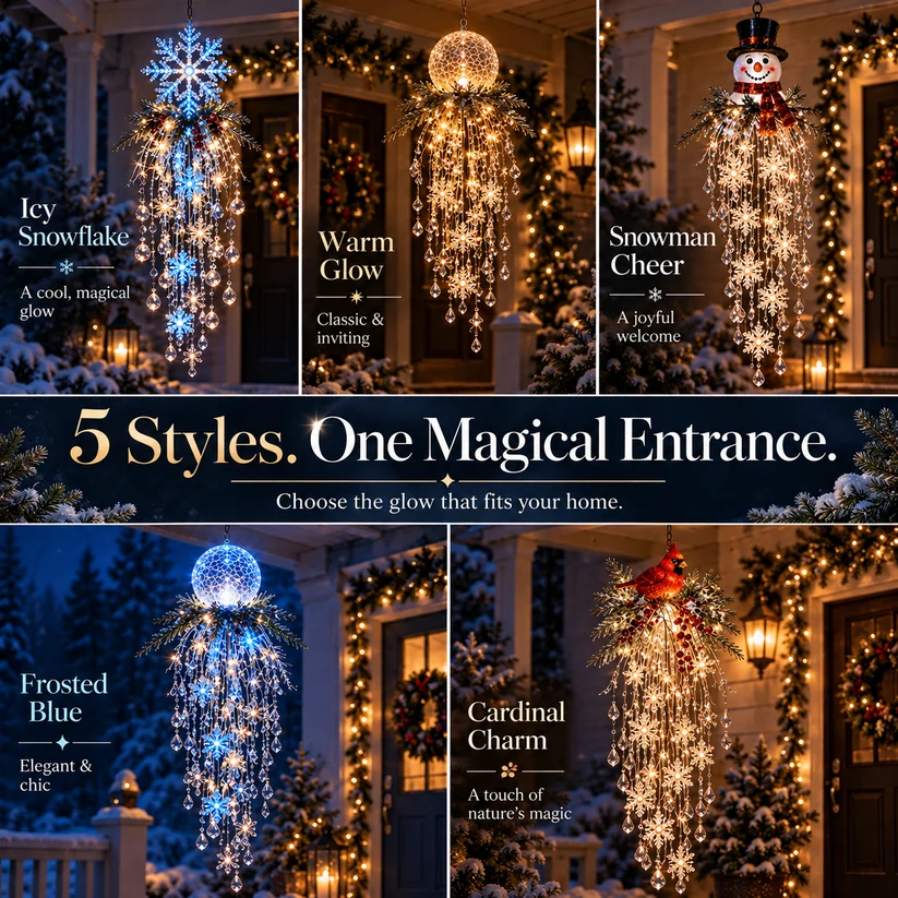 Crystal Cascade Christmas Light™ – Hanging Snowflake & Crystal LED Porch Décor ✨❄️