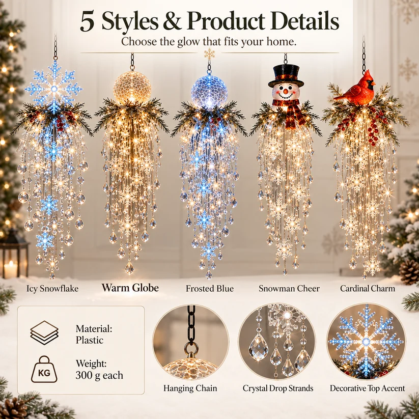 Crystal Cascade Christmas Light™ – Hanging Snowflake & Crystal LED Porch Décor ✨❄️