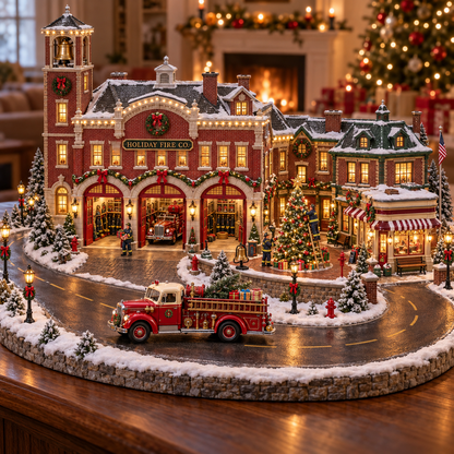 🚒🎄Christmas Fire Rescue Village✨  – Lighted Holiday Scene Featuring Festive Firefighters 🚒✨