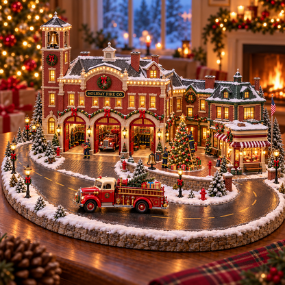 🚒🎄Christmas Fire Rescue Village✨  – Lighted Holiday Scene Featuring Festive Firefighters 🚒✨