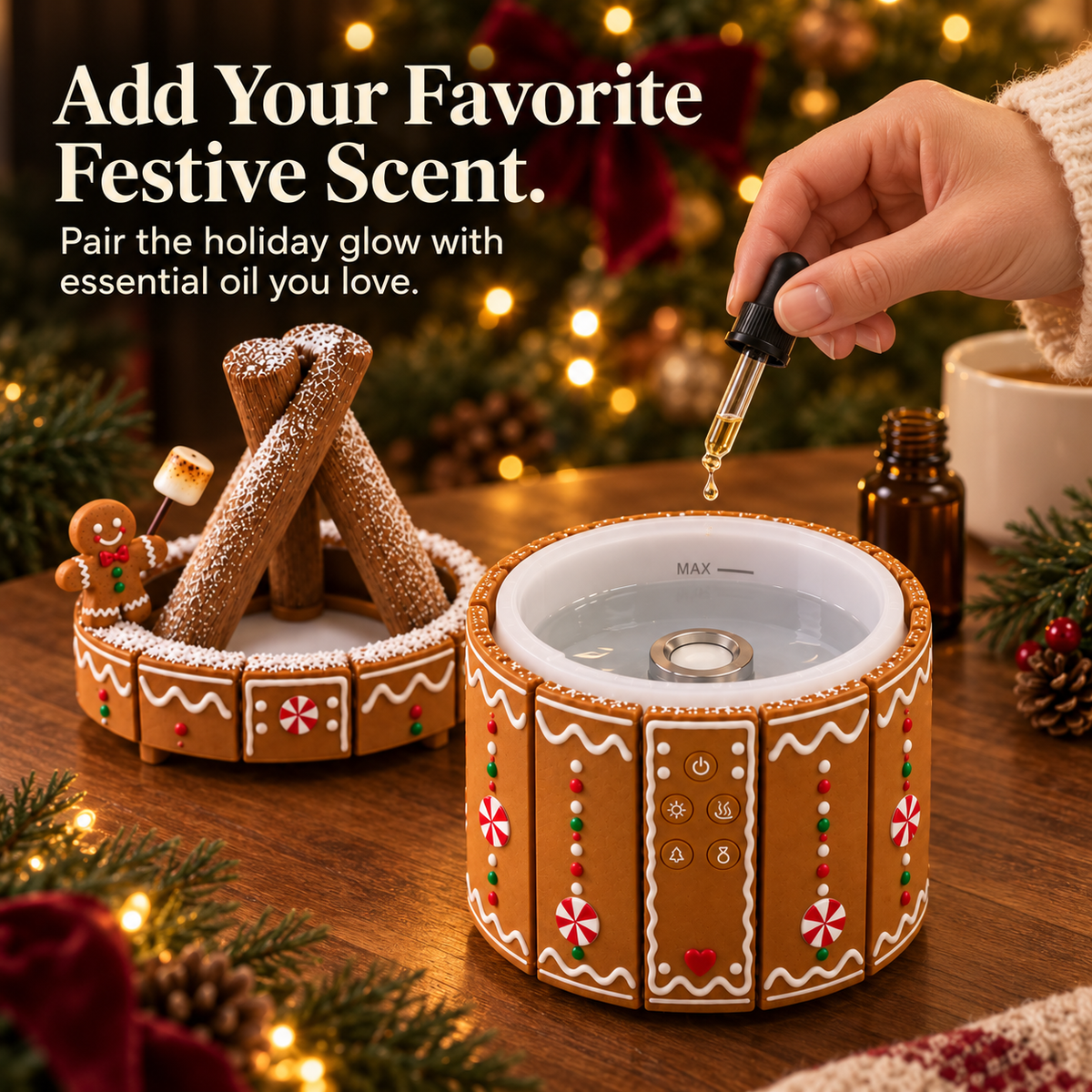 🎄 Mini Christmas Campfire Mist Lamp – Cozy LED Holiday Tabletop Decor