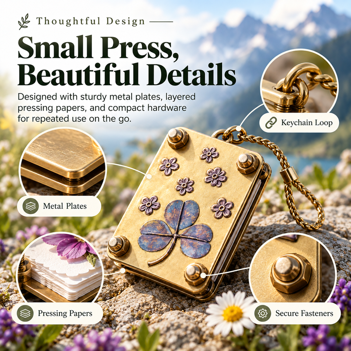🌸🌿 Mini Portable Flower Press Keychain 🌼✨ Pocket-Sized Wildflower Press Kit 🌻🍀 Preserve Nature Memories 💐🏕️ Perfect Gift for Hikers, Campers & Flower Lovers 🎁💕
