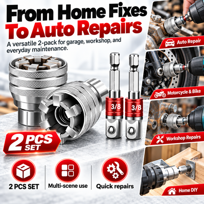 🔧2-Pack Self-Adjusting Universal Socket Set – 10–19mm Grip with 3/8" Drive Adapters