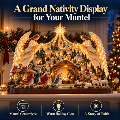 🎄✨ 3D Lighted Angel Nativity Centerpiece – Meaningful Christmas Mantel Decor