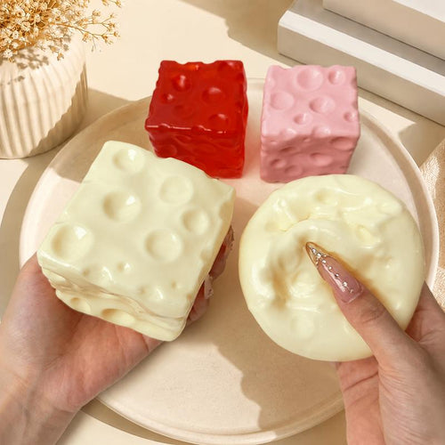 Cheese Cube Squishy Toy - Yellow, Pink, Red & Green